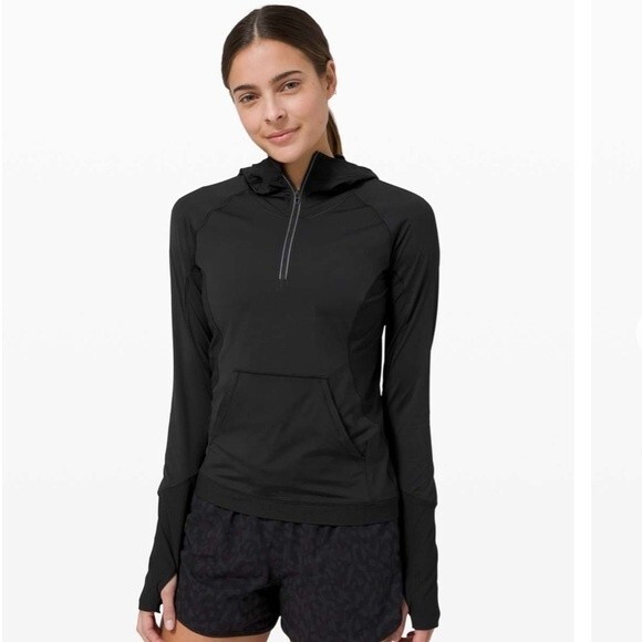 Lululemon Sleek Performance 1/2 Zip Hood Black 2 - Picture 2 of 11
